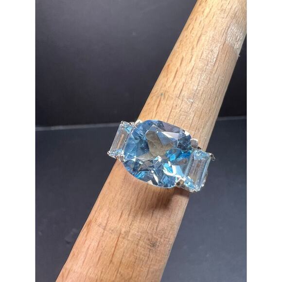 Vintage sky and Swiss blue topaz sterling silver ring size 7 - Picture 6 of 15